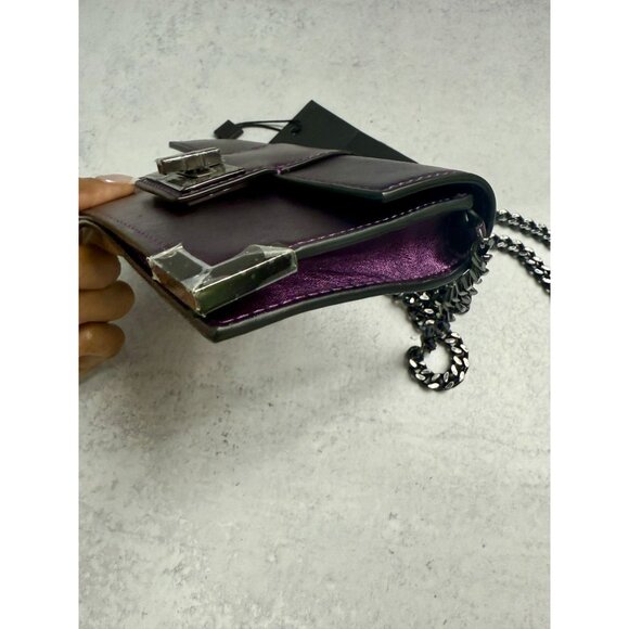 NWT The Kooples Small Emily Purple Leather Clutch Wallet with Chain Strap - Picture 5 of 12